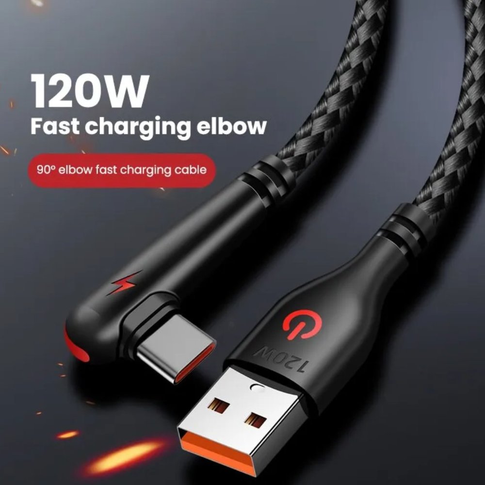USB C Cable 90 Degree Right Angle USB aType C Nylon Braided Fast Charging-3feet